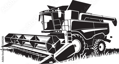 Combine harvester machine working in field for harvesting grain crops during agricultural season transportation