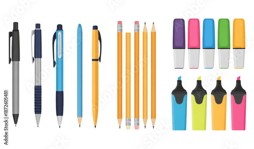 Writing and drawing instruments vector set office stationery