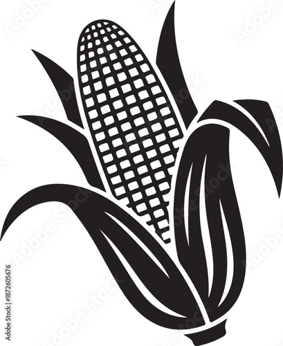 Corn cob with husks vector illustration isolated on transparent background black and white hand drawn sketch agriculture vegetable