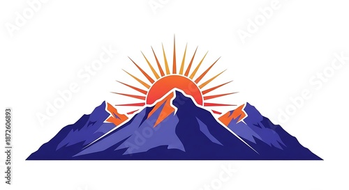 Vibrant mountain sunrise landscape illustration graphic.