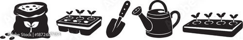 Spring Farm and Gardening Tool Silhouette Icons eps