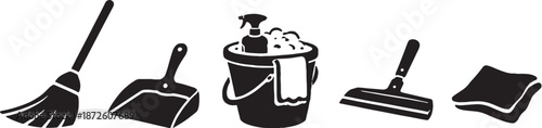Spring Cleaning Tool Silhouette Icons eps