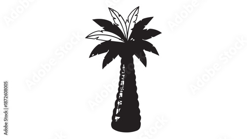 Silhouetted palm tree against white background creating tropical calm.