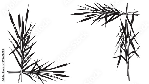 Minimalist ink bamboo stalks and leaves in a stark corner composition.