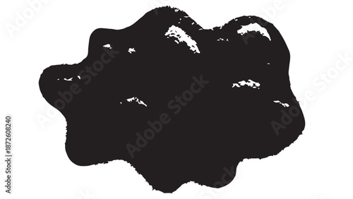 Abstract black ink splash silhouette on white background for design projects.