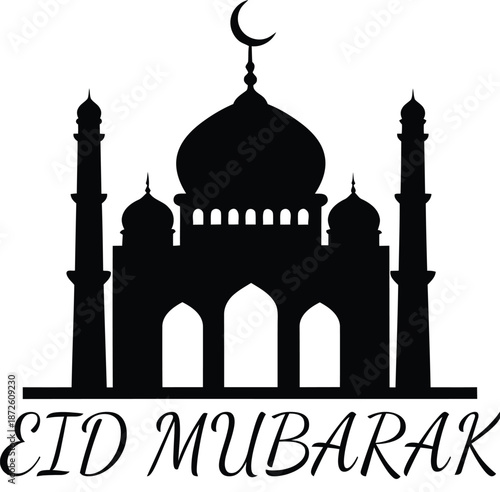 Taj Mahal vector illustration with silhouette of mosque and dome in India