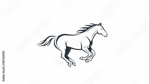 Line drawing of a horse running at full speed.
