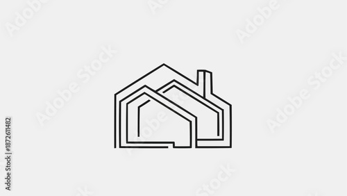 Abstract Line Art Representation of Multiple Houses Stacked Together.