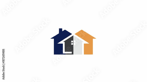 Abstract Logo Design of Three Intersecting Houses.