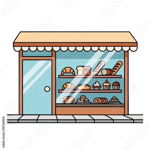 Quaint Bakery Storefront with Assorted Pastries