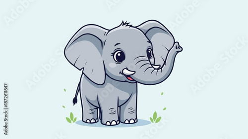 Cute cartoon baby elephant waving its trunk.