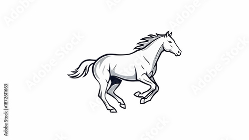 Elegant Horse Galloping Across a White Background Line Art.