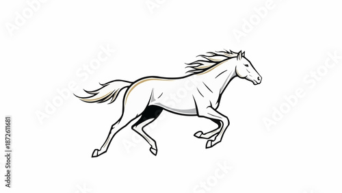 Elegant Horse Running Illustration Black and White.