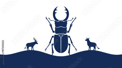 beetle deer silhouette landscape.