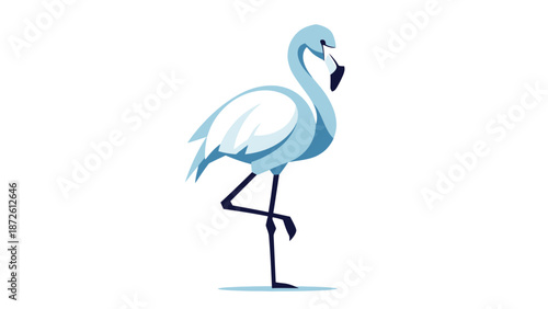 blue flamingo standing on one leg.