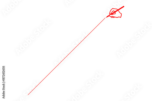 右肩上がりの線グラフ - 右肩上がりの線グラフと赤色のペンで、売り上げ急増の線グラフのイメージ
