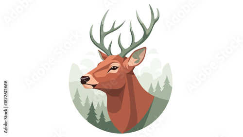 Deer Head with Antlers Wildlife Forest Animal.