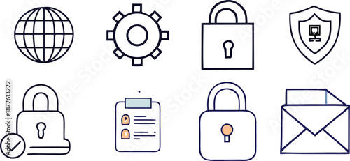 Protection Web Icon Set in Line Style