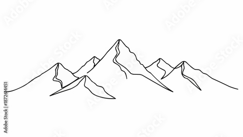 Minimalist mountain range line drawing illustration.