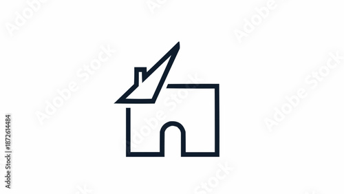 Minimalist outline of a house with a checkmark symbol.