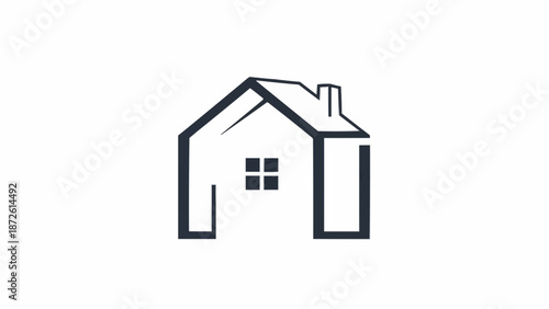 Minimalist outline of a house with a chimney and windows.