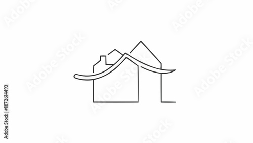 Minimalist outline drawing of a modern house with clean lines.