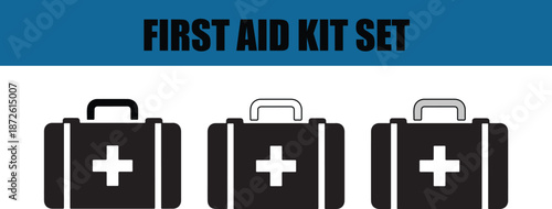 Set of three black first aid kit icons