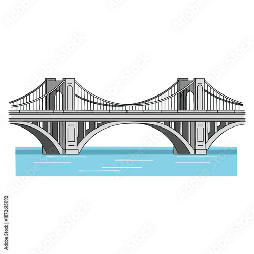 Suspension Bridge Over Water Illustration
