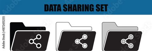 Black and white icons of folders with network connections