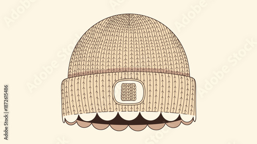 Cozy Knitted Beanie Hat with Decorative Patch, Warm Winter Headwear