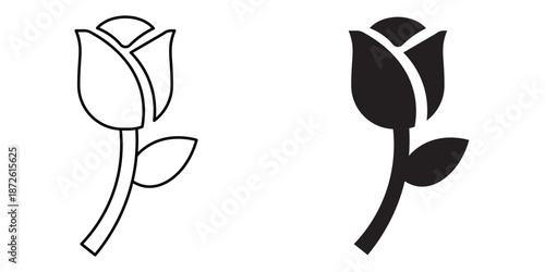 Rose Icons Outline and Silhouette