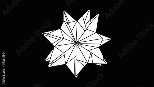 Abstract Geometric Starburst Shape - Wireframe Origami Design on Black Background