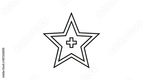 Star with plus symbol, medical symbol, healthcare icon, simple line art