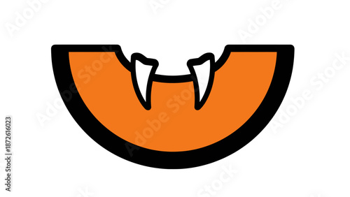 Halloween pumpkin slice with vampire fangs, cartoon style, isolated on white