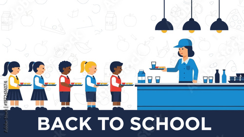 This engaging artwork captures a pivotal moment in the daily life of students—the lunchtime rush