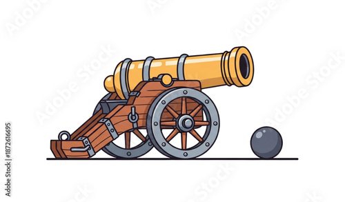 Vintage cartoon cannon flat vector illustration isolated on white