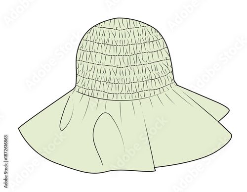 Women’s bucket hat vector design mockup template technical flat sketch.