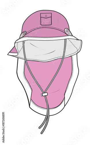 Boonie hats flat sketch vector mockup template technical illustration.