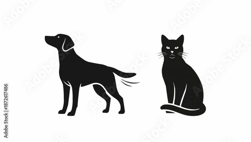 Black silhouette of a dog and a cat standing side by side.
