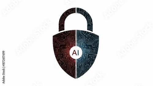 Artificial Intelligence Security Shield Lock Icon.