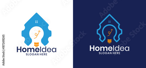 Combination connection of house, lightbulb, gear creates a brilliant logo idea for home improvement or smart technology companies. Suitable for logos or branding purposes.