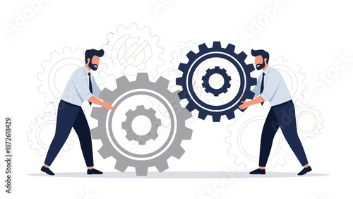 Businessmen working together with gears, teamwork and collaboration concept