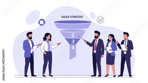 Business Team Discussing Sales Strategy Funnel Process