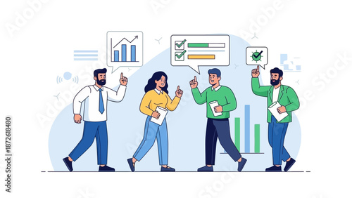 Business Team Collaboration and Success with Data Analysis and Planning