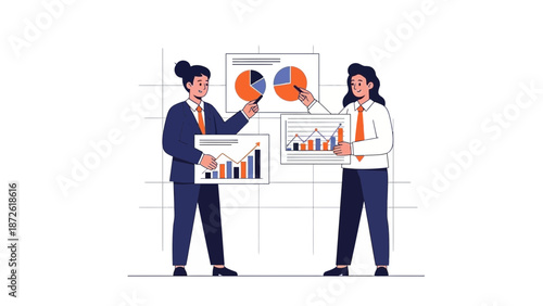 Business professionals analyzing charts and graphs for financial data presentation