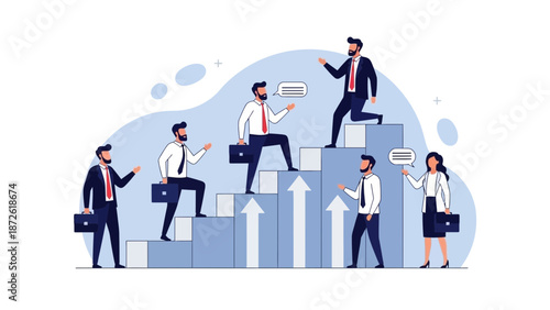 Business People Climbing Stairs, Representing Career Growth and Success