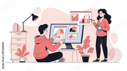 Teamwork: Analyzing Data and Planning Strategy with Charts on Computer