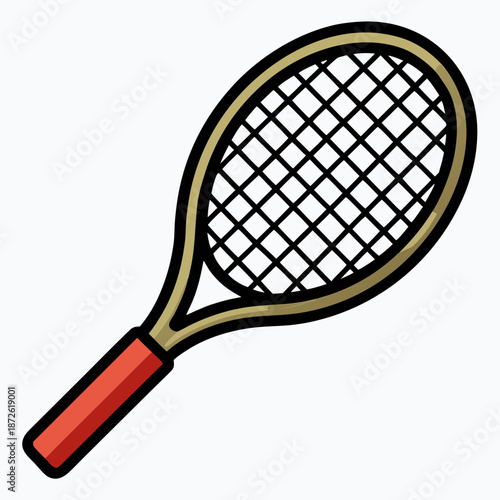 Tennis racket with red handle and gold frame
