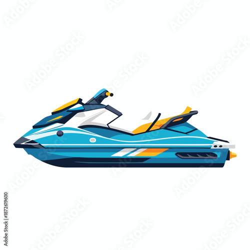 Blue Jet Ski with Orange Accents on White Background