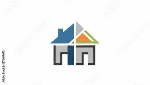 Abstract geometric house logo design with colorful roof sections.